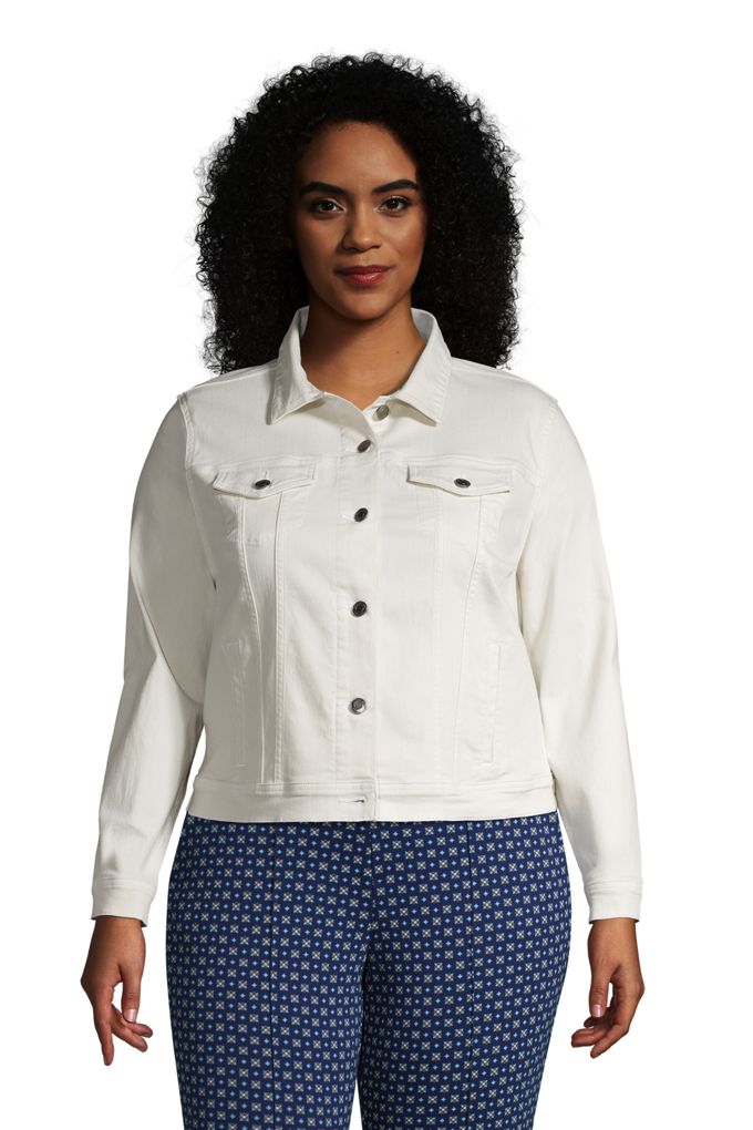 Lands' EndWomen's Plus Size Denim Trucker Jacket - Lands' End - White ...