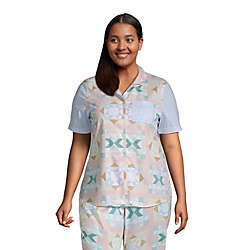 Women's Plus Size Short Sleeve Cotton Poplin Pajama Shirt, Front