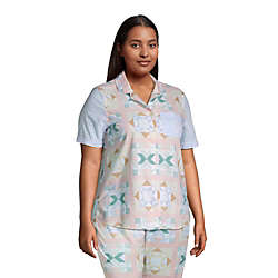 Women's Plus Size Short Sleeve Cotton Poplin Pajama Shirt, alternative image