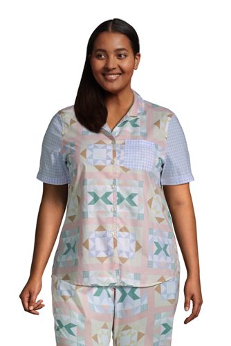 Women's Plus Size Short Sleeve Cotton Poplin Pajama Shirt