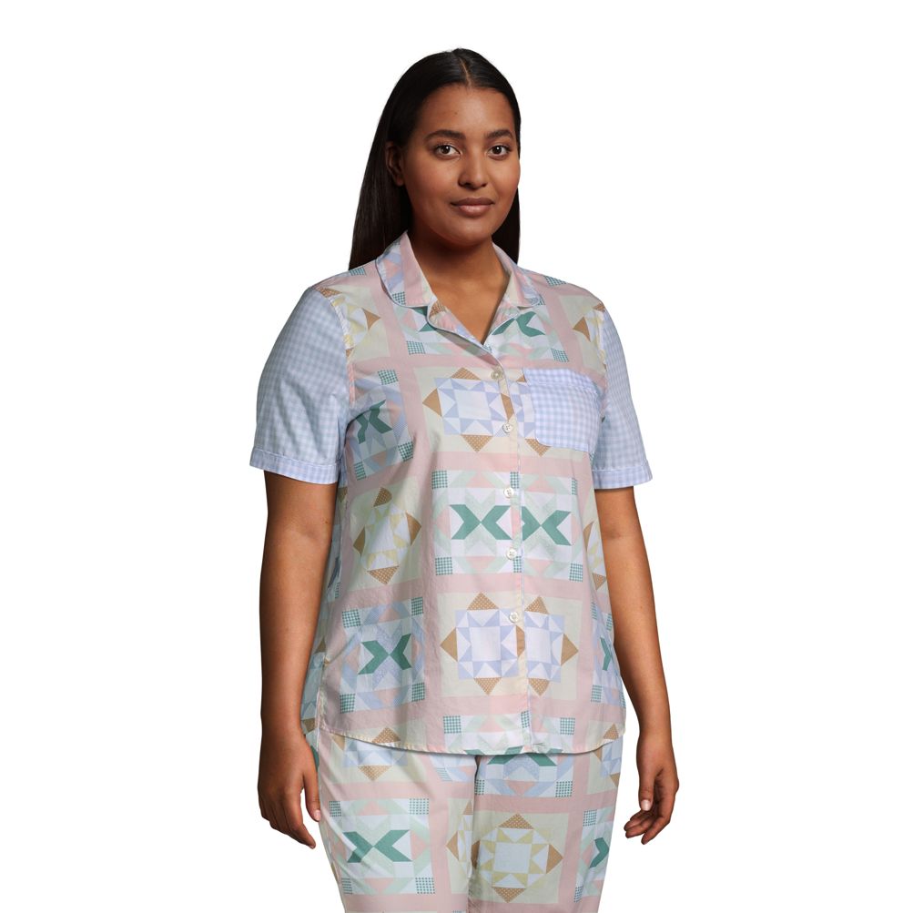 Shady Lady Womens Sleepwear Short Sleeve Collar Shirt and Long