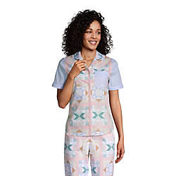 Women's Short Sleeve Cotton Poplin Pajama Shirt, Front
