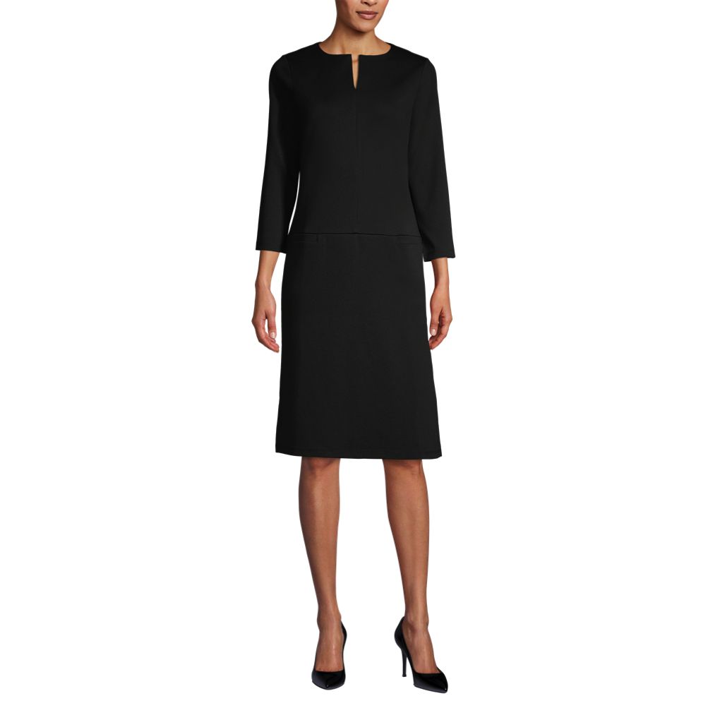 Shift Dress With 3/4 Sleeve In Black | Tessita | SilkFred US