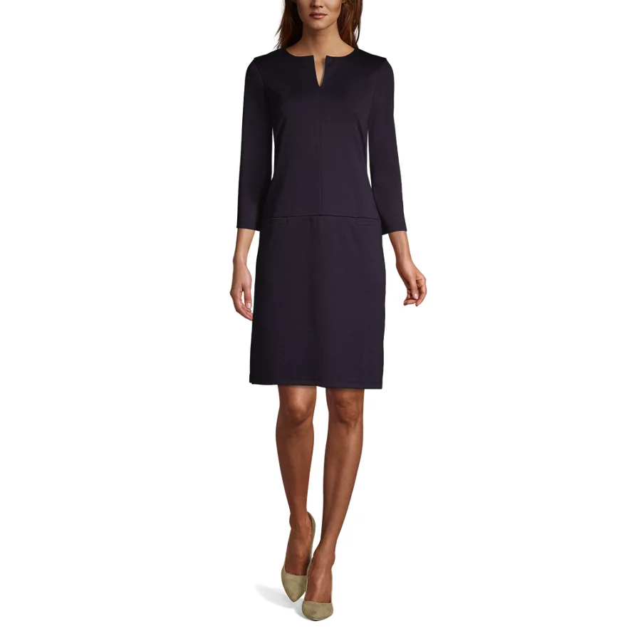 Women's Ponte 34 Sleeve Split Neck Shift Dress view 3