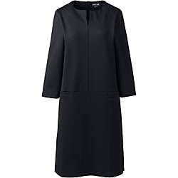 Women's Plus Size Ponte 3/4 Sleeve Split Neck Shift Dress, Front