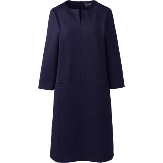 Women's Ponte 3/4 Sleeve Split Neck Shift Dress - primary