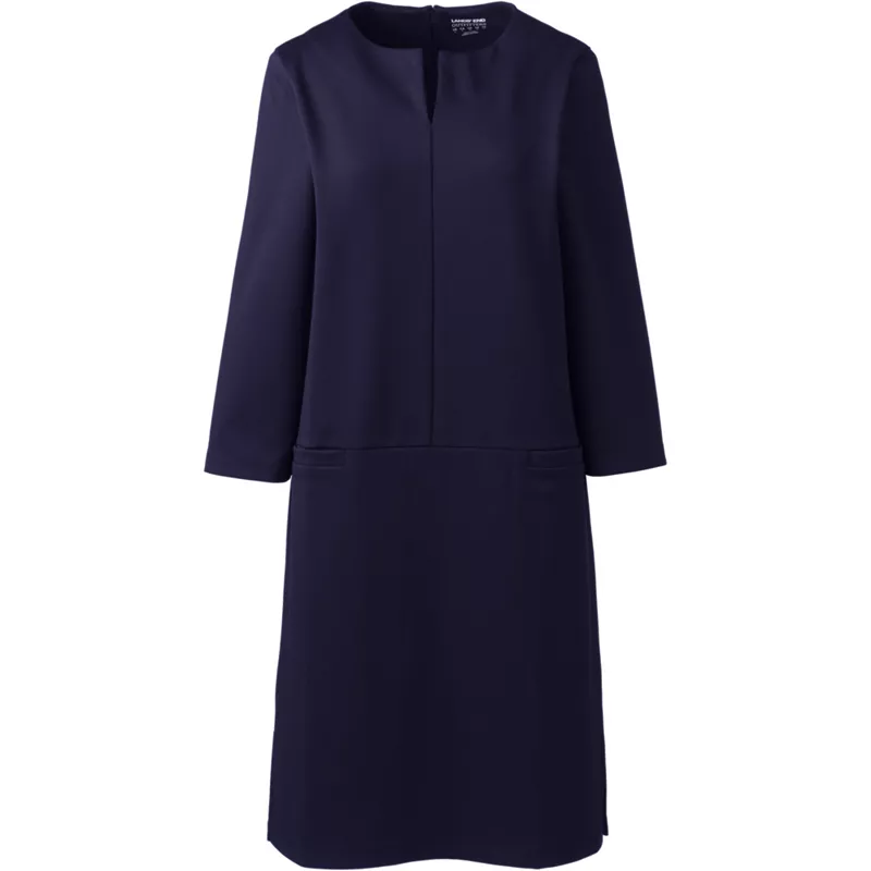 Women's Ponte 3/4 Sleeve Split Neck Shift Dress, Front