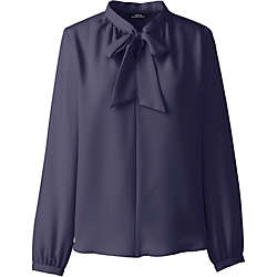 Women's Polyester Crepe Long Sleeve Tie Neck Popover Blouse, Front