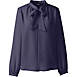Womens Petite Polyester Crepe Long Sleeve Tie Neck Popover Blouse, Front