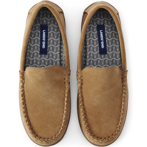 Men s Suede Leather Flannel Lined Moccasin Slippers Lands End