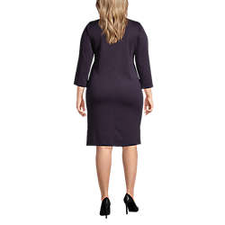 Women's Plus Size Ponte 3/4 Sleeve Split Neck Shift Dress, Back