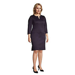 Women's Plus Size Ponte 3/4 Sleeve Split Neck Shift Dress, alternative image