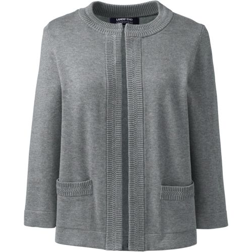 Women's Cotton Modal Three Quarter Sleeve Novelty Stitch Trim Cardigan Sweater