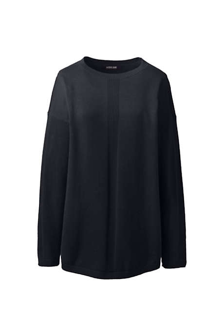 Women's Cotton Modal Long Sleeve Rib Detail Dropped Shoulder Tunic Sweater