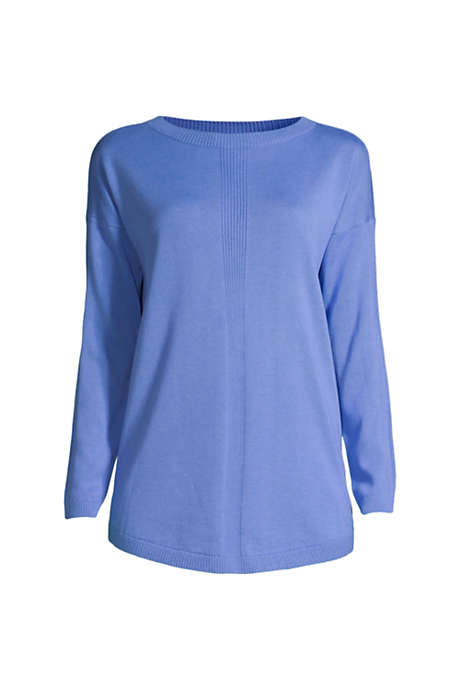 Women's Cotton Modal Long Sleeve Rib Detail Dropped Shoulder Tunic Sweater