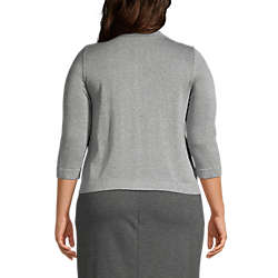 Women's Plus Size Cotton Modal 3/4 Sleeve Novelty Stitch Trim Cardigan Sweater, Back