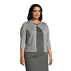 Women's Plus Size Cotton Modal 3/4 Sleeve Novelty Stitch Trim Cardigan Sweater, alternative image