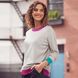 Women's Fine Gauge Cotton Crewneck Sweater, Top