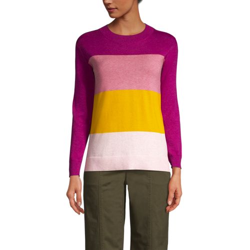 Colorblock Feinstrick-Pullover Rundhals aus Baumwolle für Damen in Petite-Größe