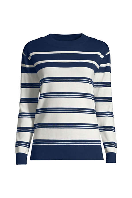 Women's Fine Gauge Cotton Crewneck Sweater - Stripe