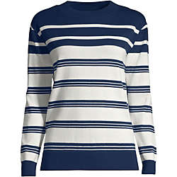 Women's Plus Size Fine Gauge Cotton Crewneck Sweater - Stripe, Front