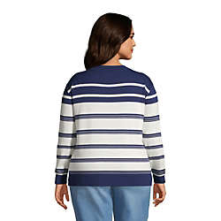 Women's Plus Size Fine Gauge Cotton Crewneck Sweater - Stripe, Back