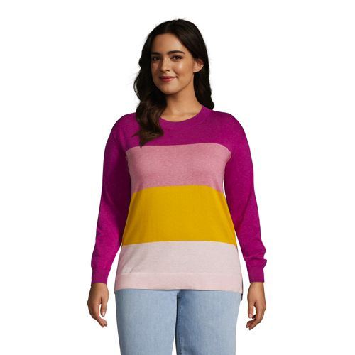 Colorblock Feinstrick-Pullover Rundhals aus Baumwolle für Damen