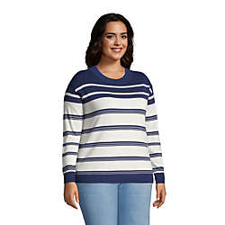 Women's Plus Size Fine Gauge Cotton Crewneck Sweater - Stripe, alternative image