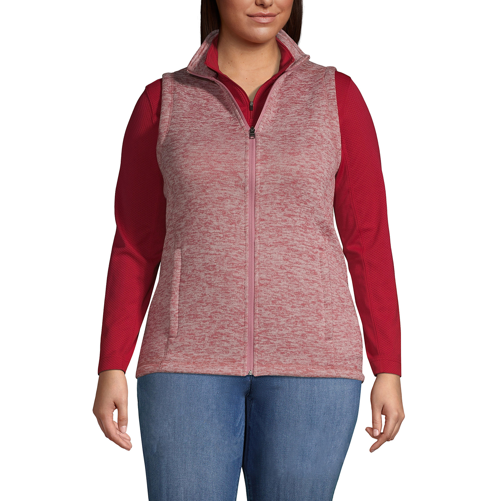 Lands End Women's Plus Size Sweater Fleece Vest (Mesa Rose Heather)