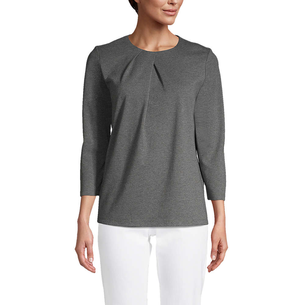 Women's Cotton Polyester 3/4 Sleeve Pleat Neck Top, Front