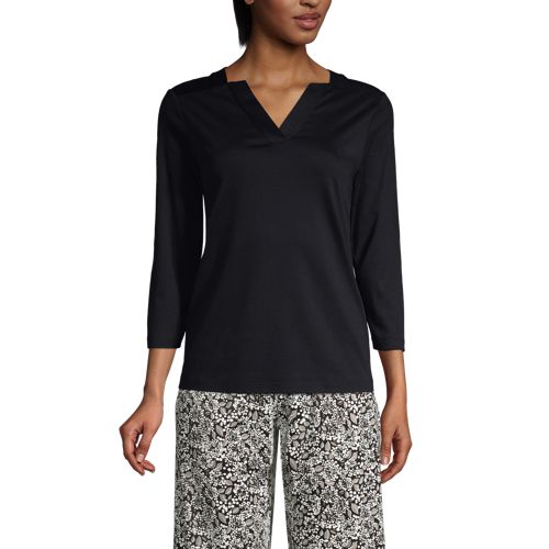 Women's Supima Micro Modal Three Quarter Sleeve Notch Neck Top, Front