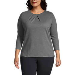 Women's Plus Size Cotton Polyester 3/4 Sleeve Pleat Neck Top, Front
