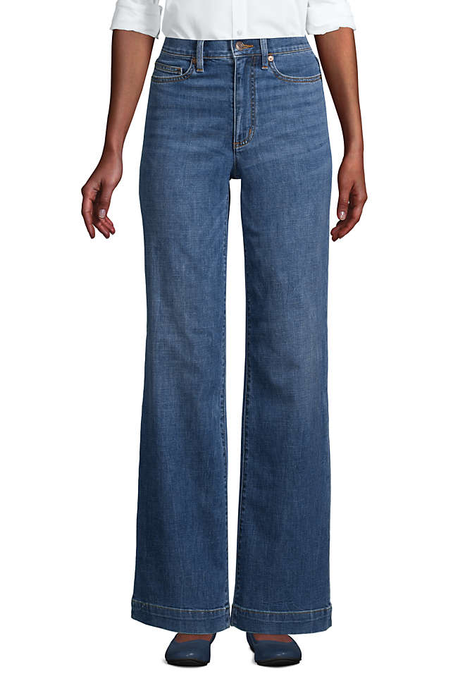 Women's High Rise Wide Leg Blue Jeans, Front