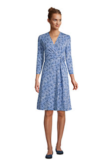 Robe Cache-Coeur Manches 3/4 Noeud sur Taille, Femme  