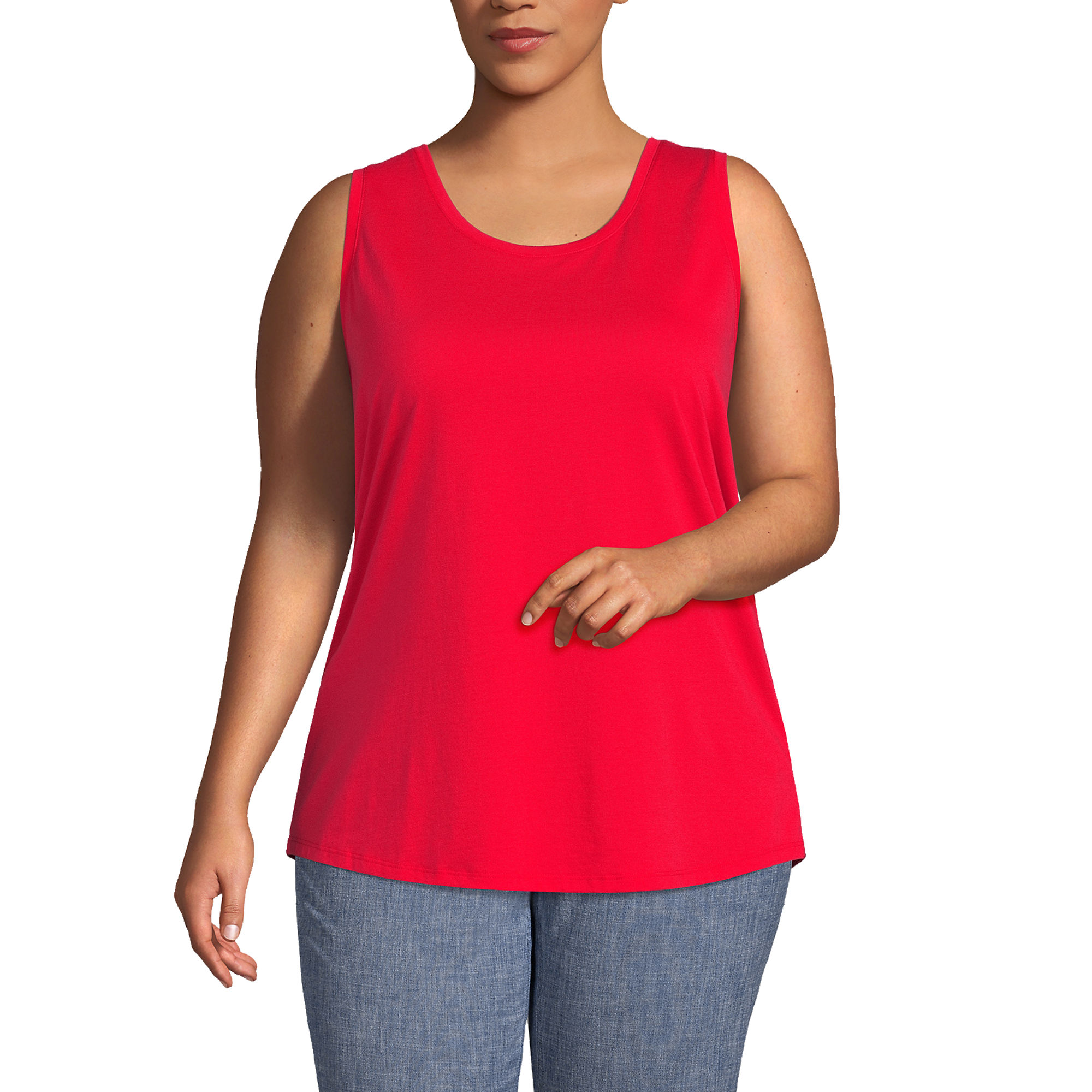 Lands End Women's Plus Size Supima Cotton Scoop Neck Tunic Tank Top (Compass Red)