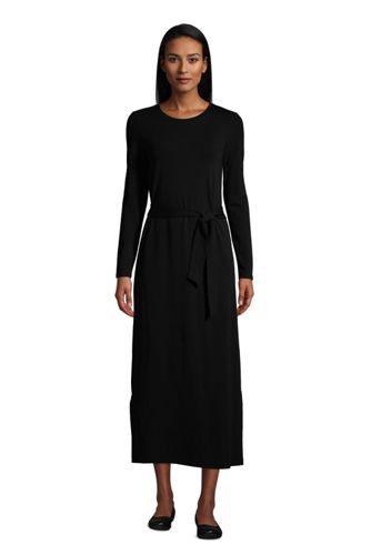 Women's Cotton Modal Long Sleeve Belted Maxi Dress