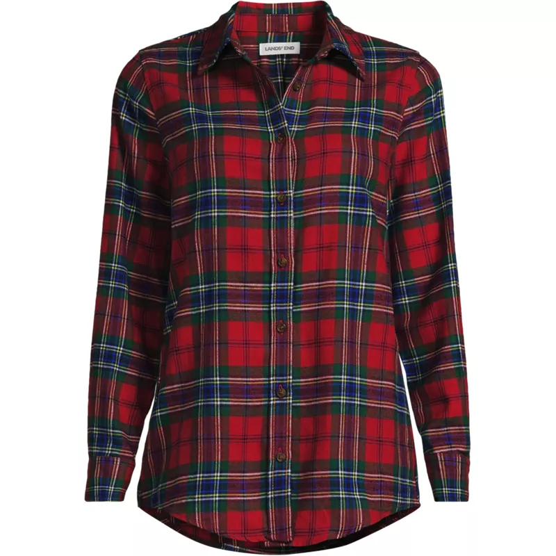 Plus Size Flannel Boyfriend Long Sleeve Shirt, Front