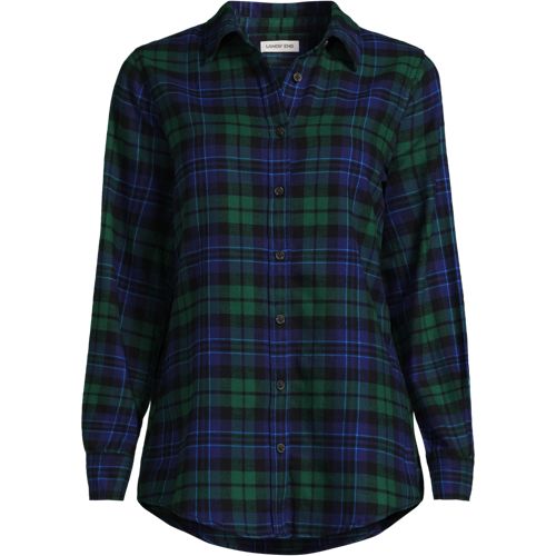 Long Sleeve Flannel Boyfriend Shirt, Women, size: 2X, plus, Blue, Cotton, by Lands' End