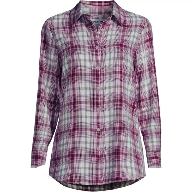 Flannel Boyfriend Long Sleeve Shirt, Front