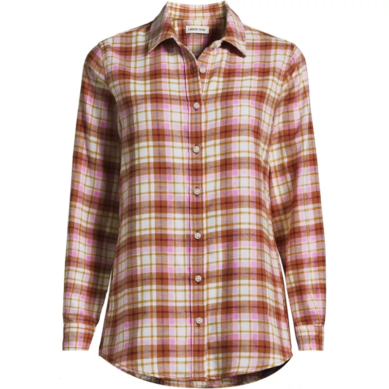 Plus Size Flannel Boyfriend Long Sleeve Shirt, Front
