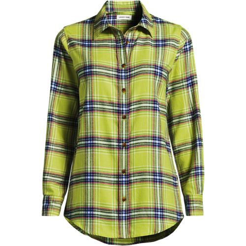 Long Sleeve Flannel Boyfriend Shirt, Women, size: 2X, plus, Green, Cotton, by Lands' End