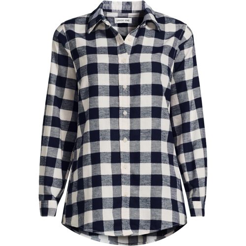 Long Sleeve Flannel Boyfriend Shirt, Women, size: 1X, plus, Ivory, Cotton, by Lands' End