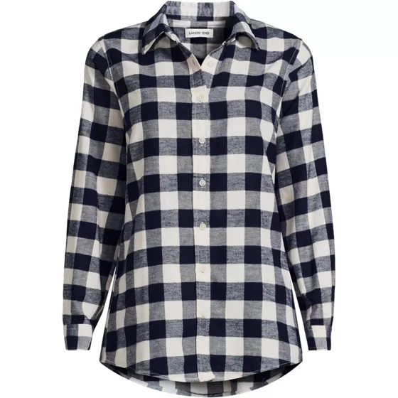 Plus Size Flannel Boyfriend Long Sleeve Shirt - primary
