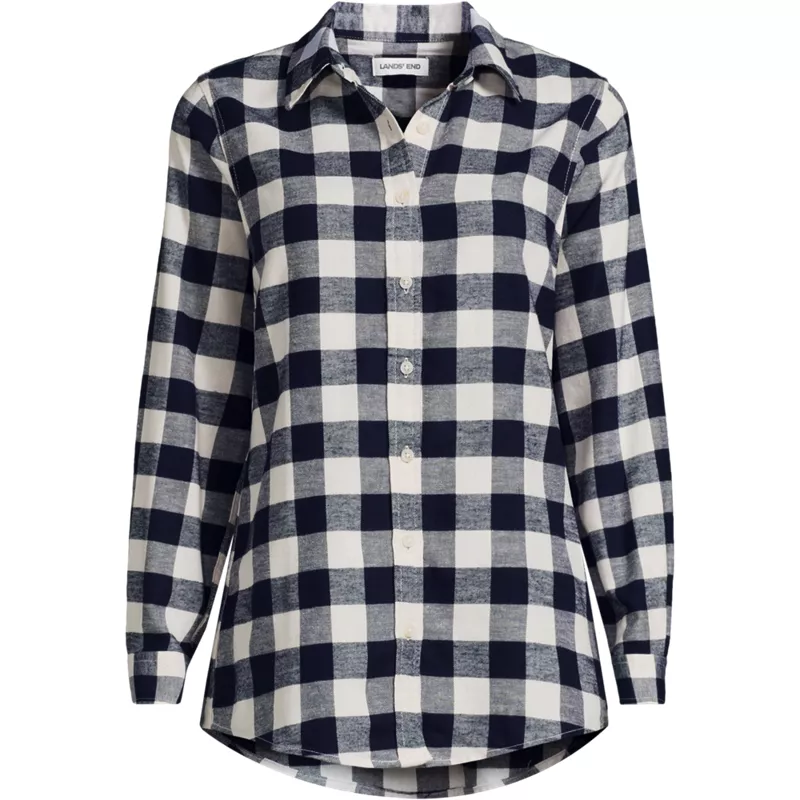 Plus Size Flannel Boyfriend Long Sleeve Shirt, Front