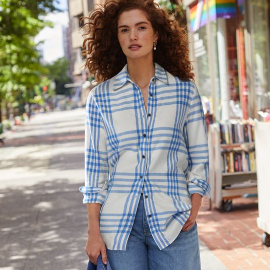 NWOT Lands' End Bright Blue Woman's Long Sleeve Button Down Blouse Size 10 outlet