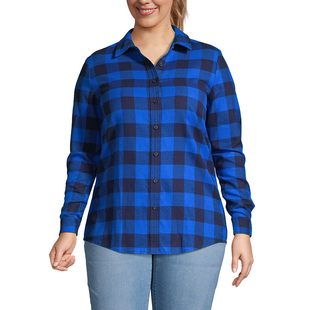 Women's Plus Size Flannel Boyfriend Fit Long Sleeve Shirt, Front