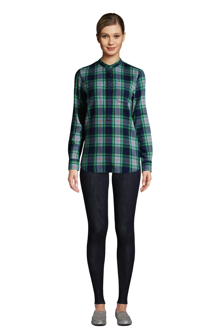 Women's Flannel Long Sleeve Tunic Top view 2