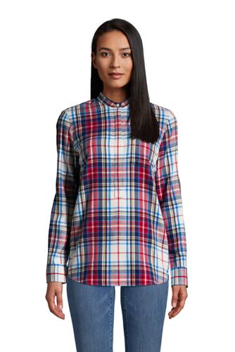 Women's Petite Long Sleeve Flannel Popover Tunic