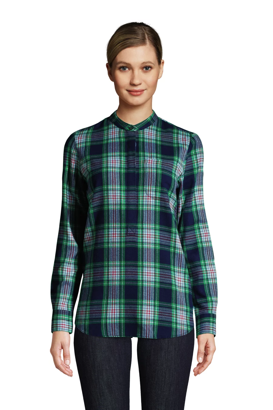 Women's Flannel Long Sleeve Tunic Top view 3