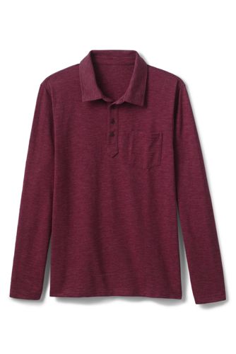 Slub Long Sleeve Polo Shirt with Pocket 